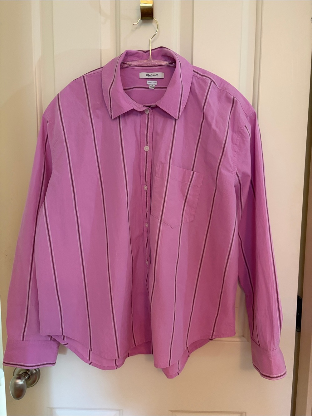Madewell Men's Lavender-Pink Vertical Stripe Button-Down Shirt